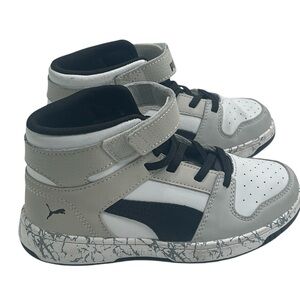 PUMA Rebound Mid Layup Marble Little Boys WHITE-BLACK Basketball Shoes 13C